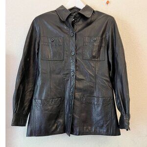 Vintage Virginia Slims Wear Womens Leather Jacket Blazer Size Large Black Collar